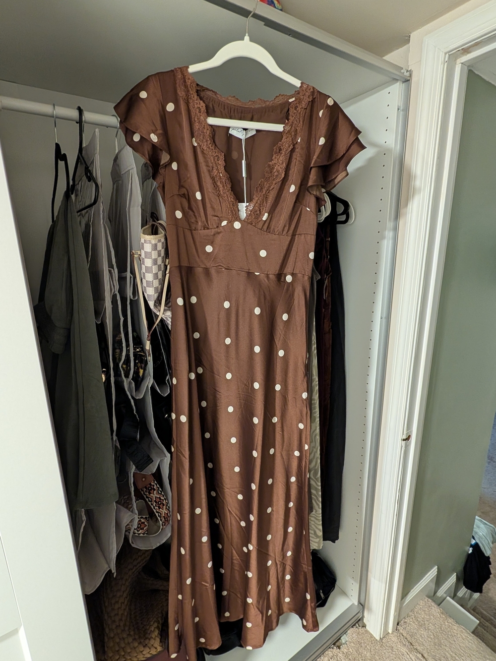 Petal & Pup Brown Polka Dot Lace-Trim Maxi Dress - Picture 5 of 5